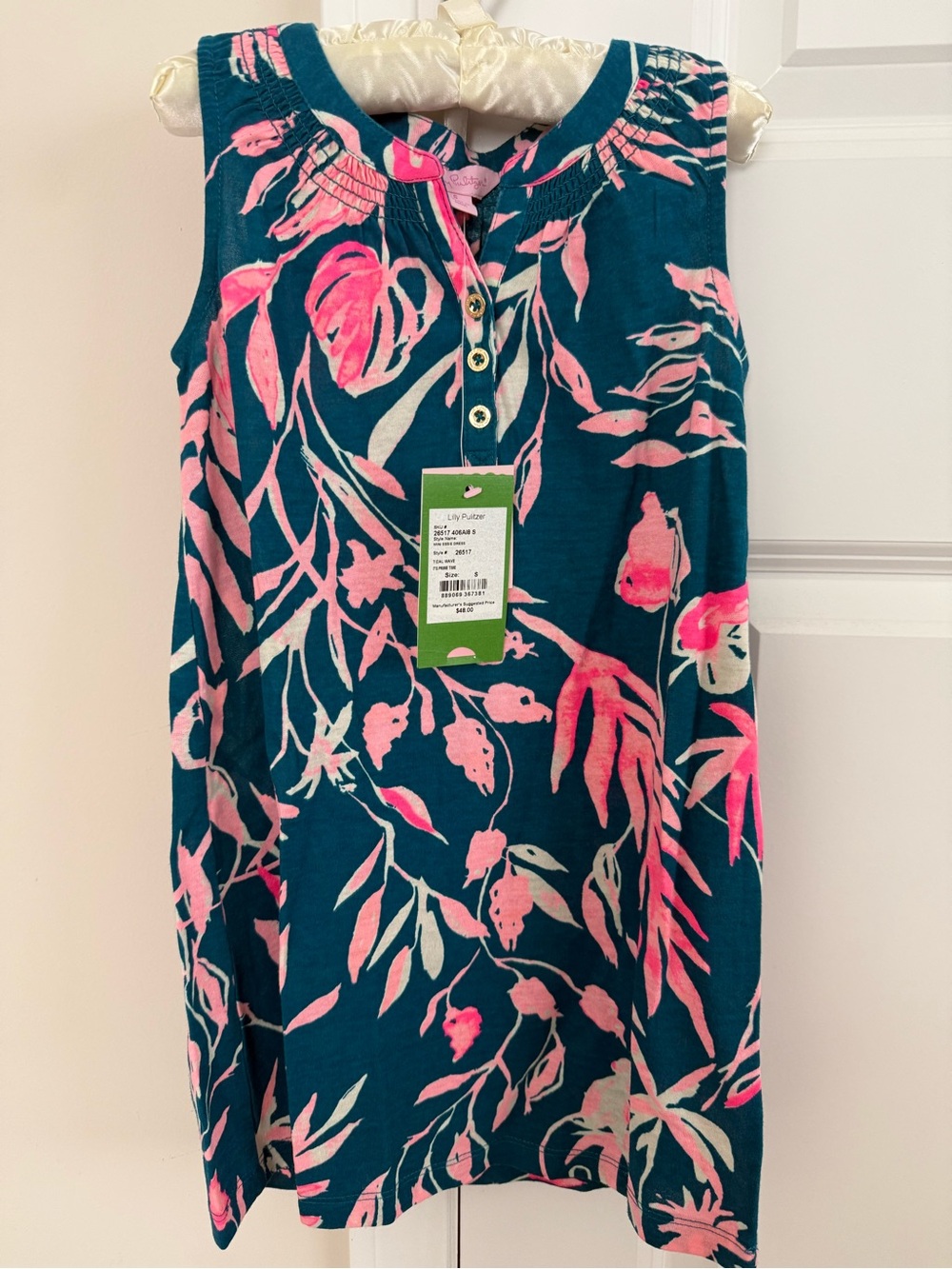 Girls  Sleeveless Teal and Pink Floral  dress- Lilly Pulitzer  mini Essie dress